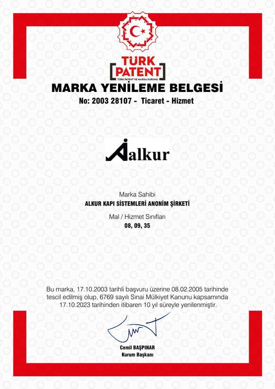 ALKUR Marka Yenileme Belgesi belge önizlemesi