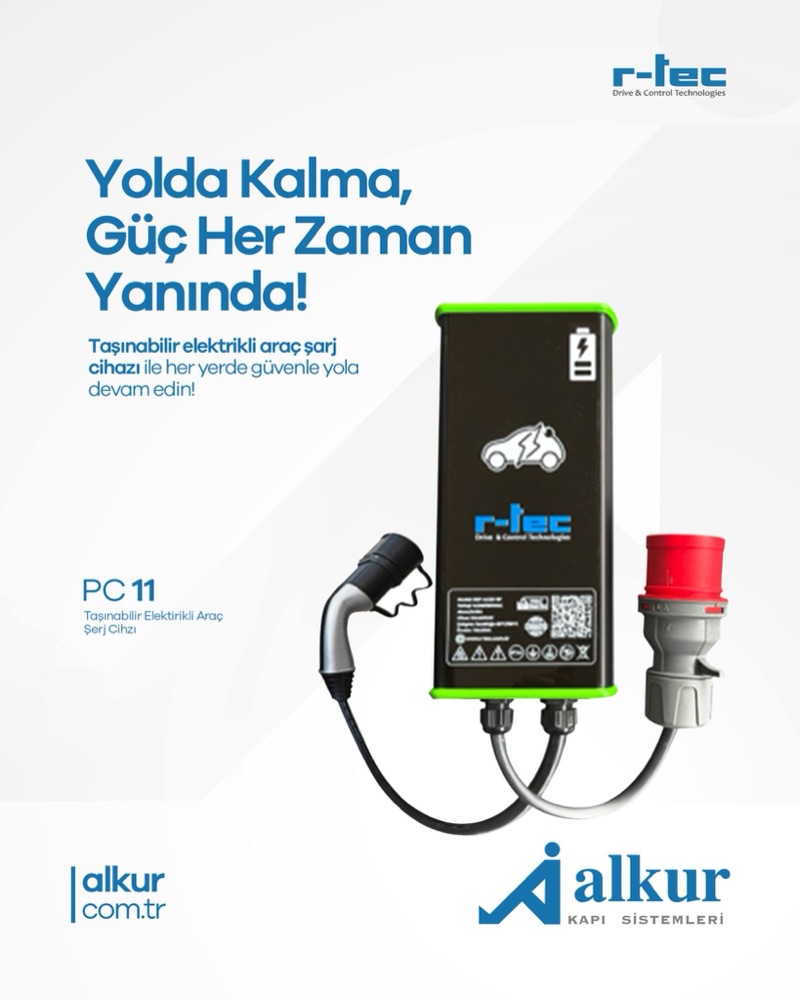 r-tec WCU-11 Portable — Type 2 konnektör ve endüstriyel fiş ile taşınabilir elektrikli araç şarj cihazı